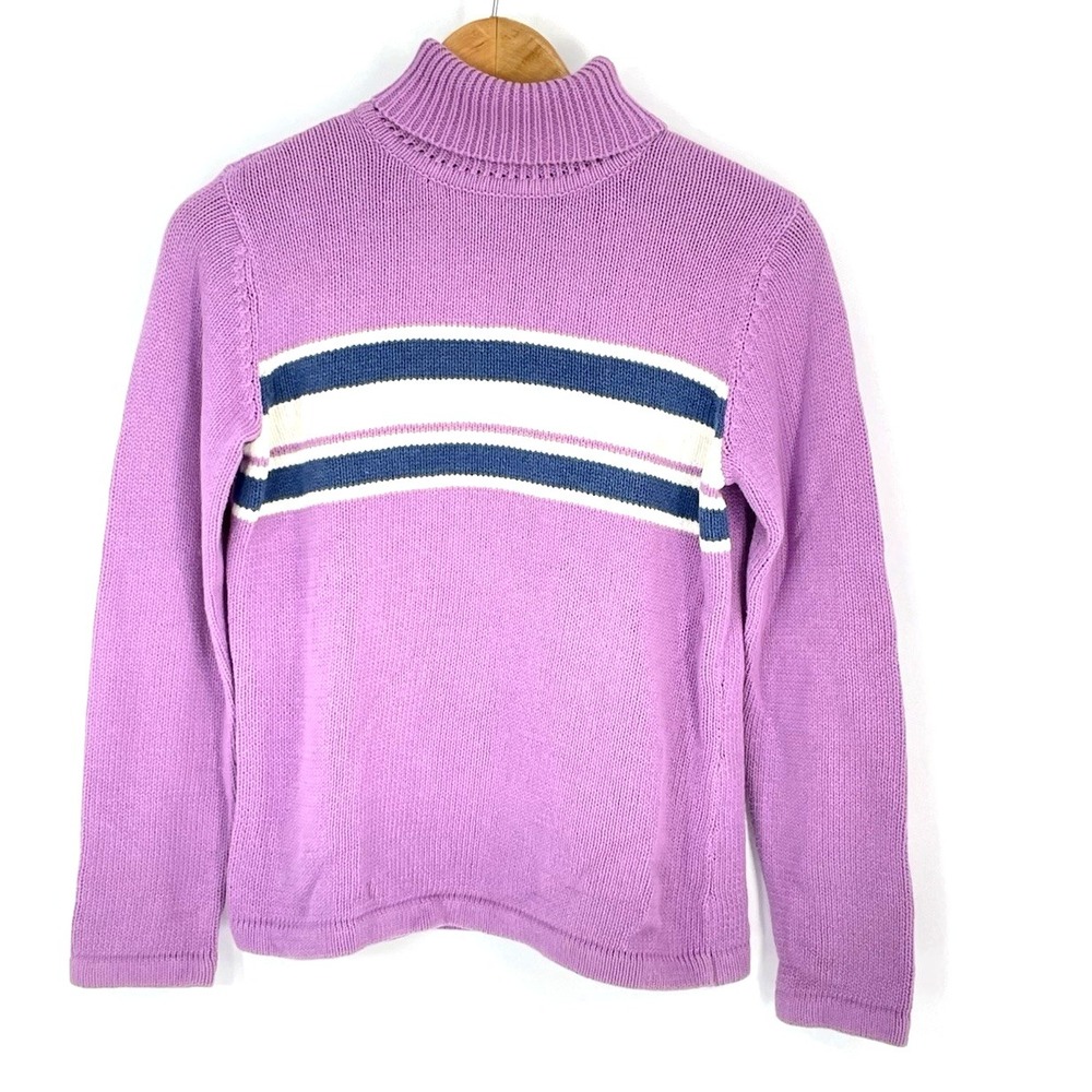 Crazy Horse Liz Claiborne PM Sweater Pullover Cottage Core‎ Turtle Neck Striped